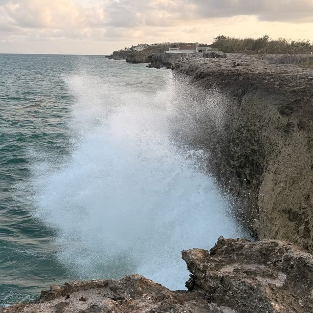 Waves crashing on the cliffs